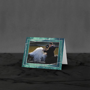 Glitzy Foil   Seafoam Green Aqua Sparkle Photo Thank You Card