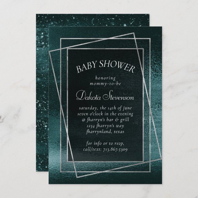 Glitzy Foil | Seafoam Green Faux Iridescent Shower Invitation (Front/Back)