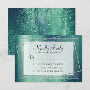 Glitzy Foil   Seafoam Green Faux Metallic Sparkle RSVP Card