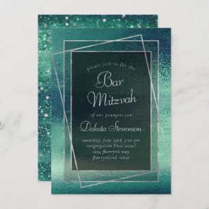 Glitzy Foil Seafoam Iridescent Green Bar Mitzvah Invitation