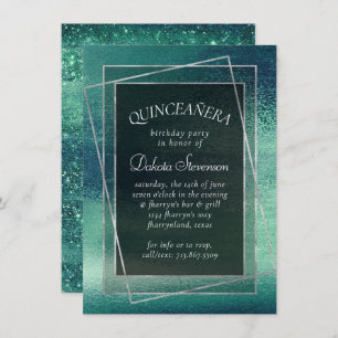 Glitzy Foil   Seafoam Iridescent Green Quinceanera Invitation