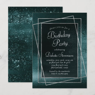 Glitzy Foil Shamrock Green Glam Birthday Party Invitation