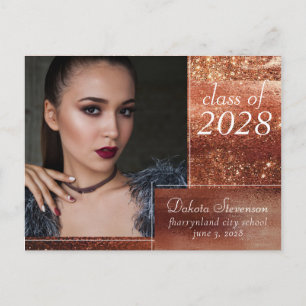 Glitzy Foil Terra Cotta Grad Photo Thank You Postcard