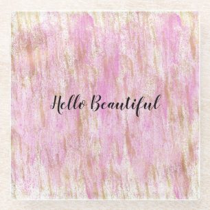 Glitzy Girly Pink Gold Glitter Glass Coaster