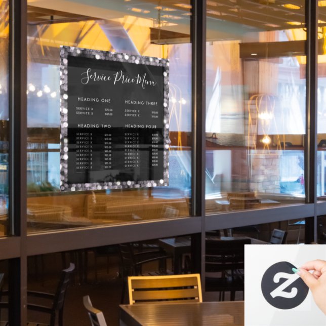 Glitzy Glam Business Price List Glass (Restaurant Window)