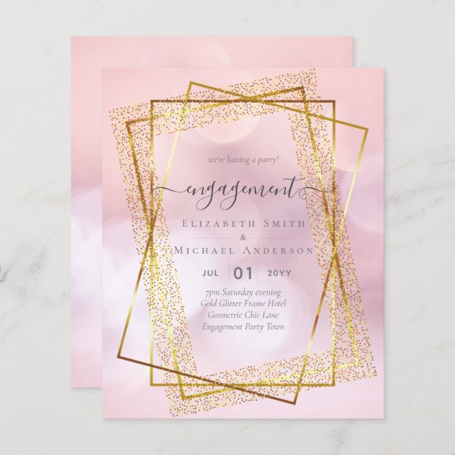 Glitzy Glam ENGAGEMENT Party Invitations BUDGET (Front/Back)