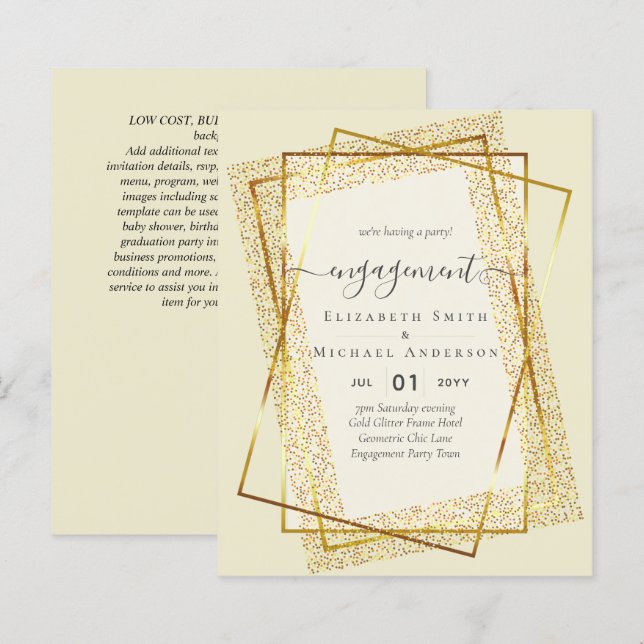 Glitzy Glam ENGAGEMENT Party Invitations BUDGET (Front/Back)