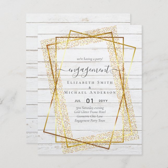 Glitzy Glam ENGAGEMENT Party Invitations BUDGET (Front/Back)