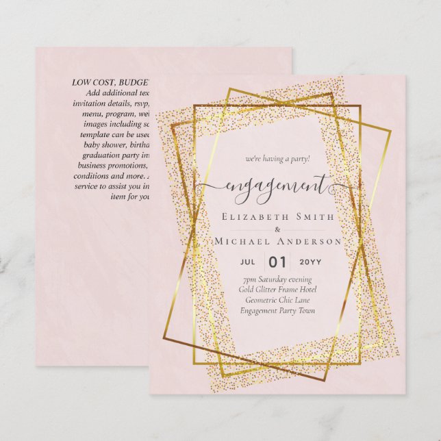 Glitzy Glam ENGAGEMENT Party Invitations BUDGET (Front/Back)