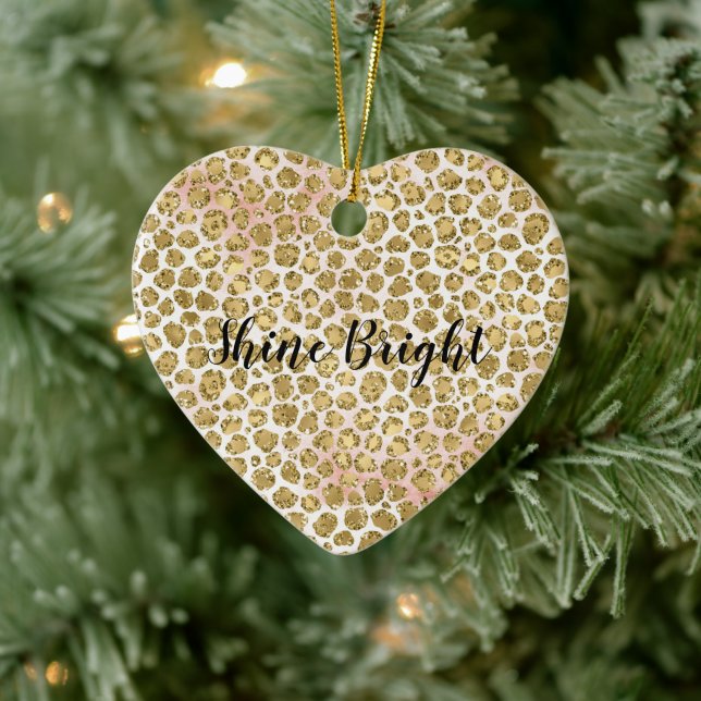 Glitzy Glam Gold Blush Glitter Leopard Print      Ceramic Ornament (Tree)