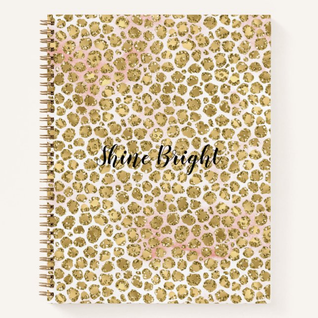 Glitzy Glam Gold Blush Glitter Leopard Print       Notebook (Front)