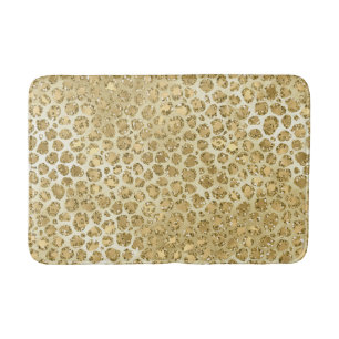 Glitzy Glam Gold Glitter Leopard Print     Bath Mat
