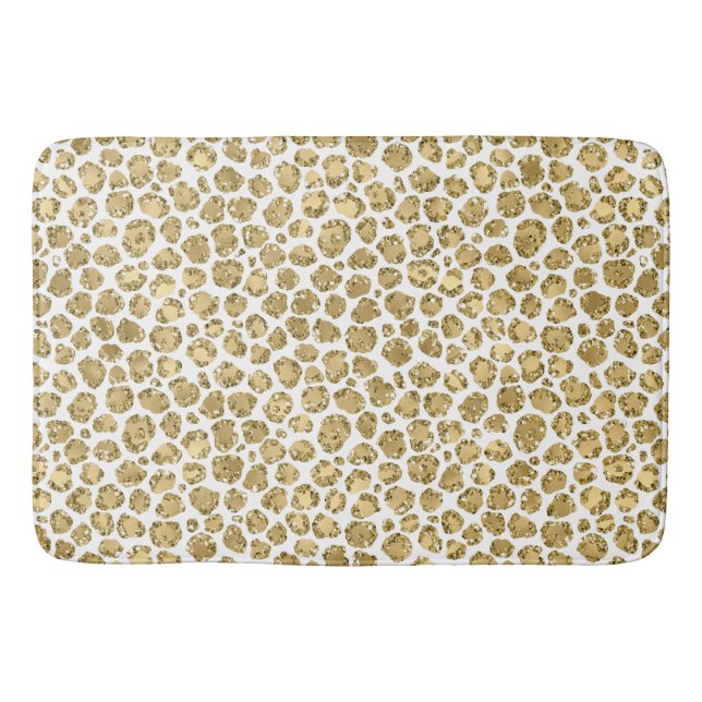 Glitzy Glam Gold Glitter Leopard Print      Bath Mat (Front)