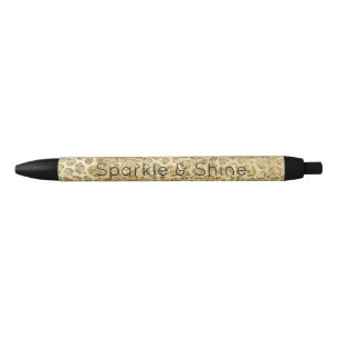 Glitzy Glam Gold Glitter Leopard Print  Black Ink Pen