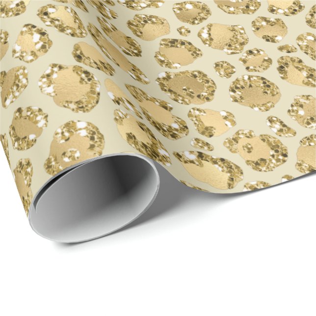 Glitzy Glam Gold Glitter Leopard Print    Wrapping Paper (Roll Corner)
