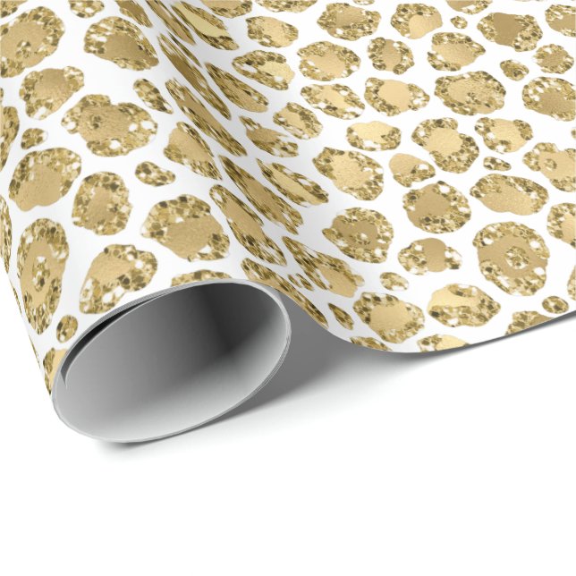 Glitzy Glam Gold White Glitter Leopard Print Wrapping Paper (Roll Corner)