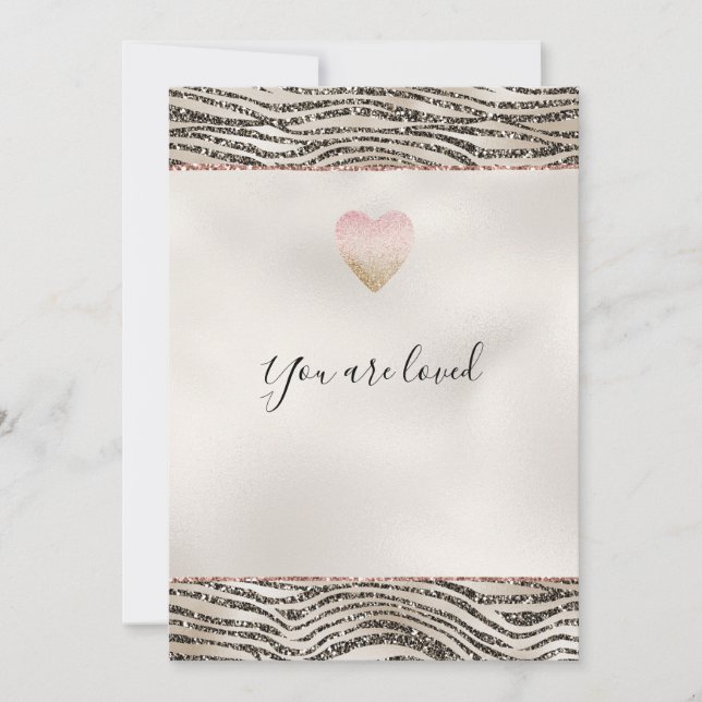 Glitzy Glam Khaki Brown Glitter Zebra Print Card (Front)