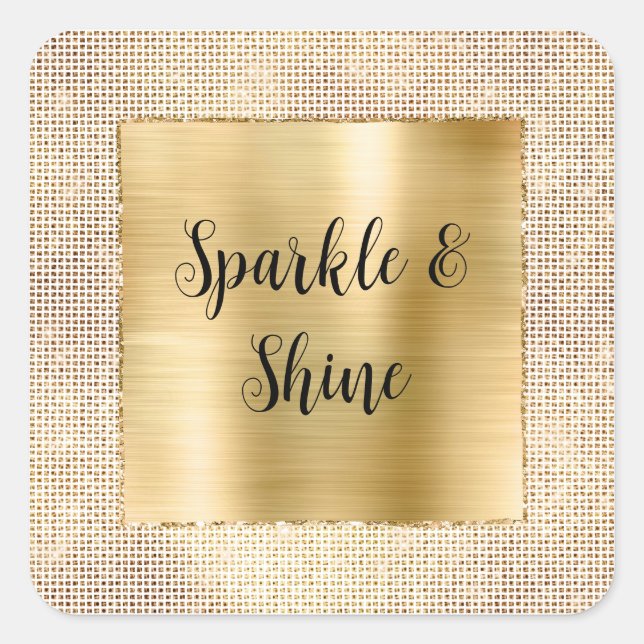 Glitzy Glam White Gold Sparkle Square Sticker (Front)