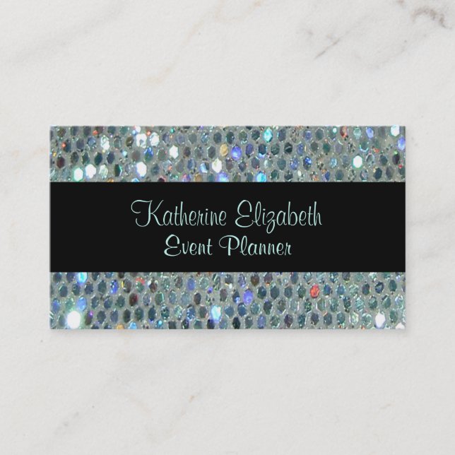 Glitzy Glamourous Sparkly Glittery  Silver Bling Business Card (Front)