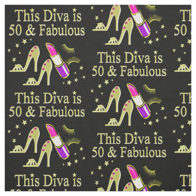 GLITZY GOLD 50TH BIRTHDAY DIVA DESIGN FABRIC (Swatch)