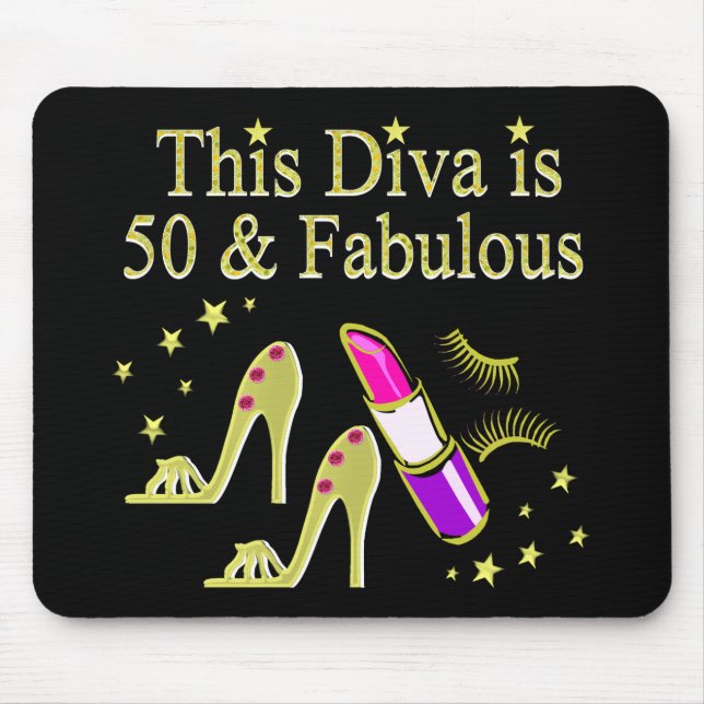 GLITZY GOLD 50TH BIRTHDAY DIVA DESIGN MOUSE PAD (Front)