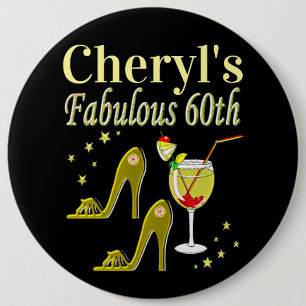 GLITZY GOLD 60TH BIRTHDAY PARTY 6 CM ROUND BADGE