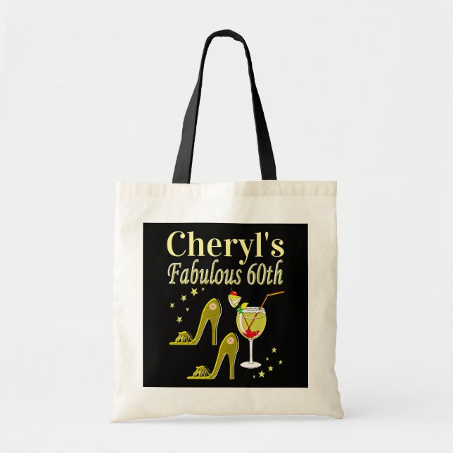 GLITZY GOLD 60TH BIRTHDAY PARTY TOTE BAG (Front)