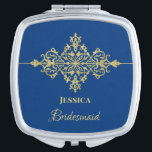 Glitzy Gold and Blue Bridesmaid Compact Mirror<br><div class="desc">Beautiful and stylish gold sparkles emblem bridesmaid gift that is personalised.</div>