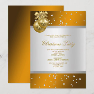 Glitzy Gold Baubles & Pearls Christmas Invitation