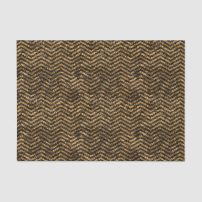 Glitzy Gold & Black Faux Foil Chevrons Tissue Paper (Front)