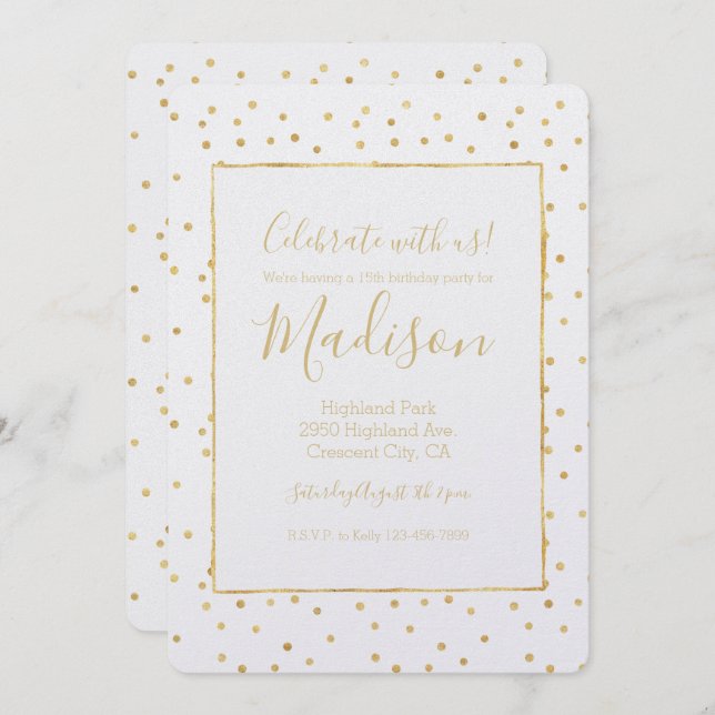Glitzy Gold Confetti Birthday Invitation (Front/Back)