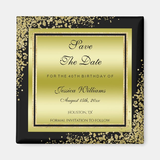 Glitzy Gold Confetti Decorations Save The Date Magnet (Front)