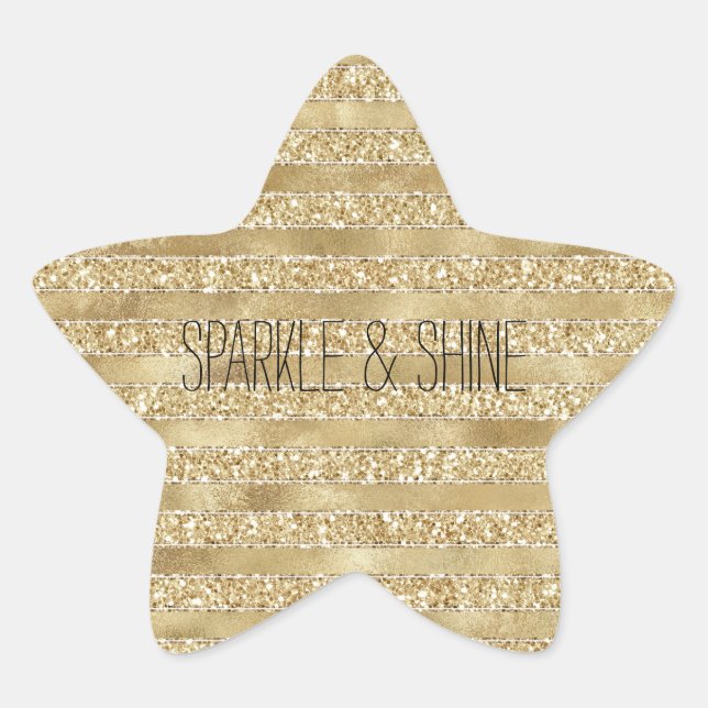 Glitzy Gold Glam Glitter Stripes  Star Sticker (Front)