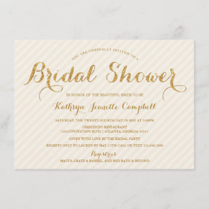 Glitzy Gold Glitter Bridal Shower Invite - Ivory