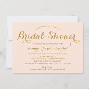 Glitzy Gold Glitter Bridal Shower Invite - Peach