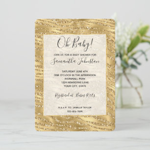 Glitzy Gold Glitter Zebra Baby Shower Invitation
