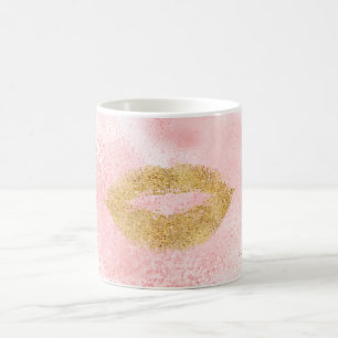 Glitzy Gold Lips Pink Confetti Kiss Coffee Mug