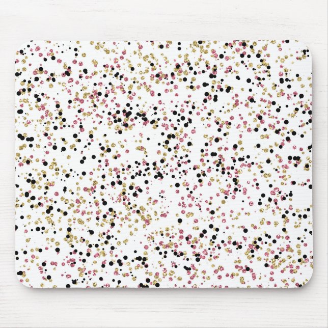 Glitzy Gold Pink Black Confetti Dots Mouse Pad (Front)