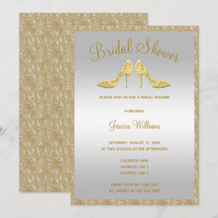 Glitzy Gold Sequins & Stilettos Bridal Shower Invitation