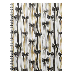 Glitzy Gold Silver Black Ribbons Bows  Notebook