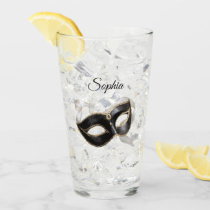 Glitzy Gold Silver New Year Black Mask Glass