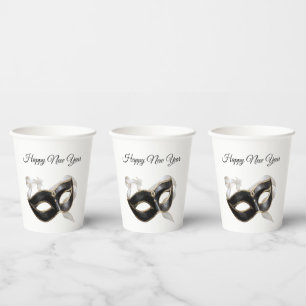 Glitzy Gold Silver New Year Black Mask Paper Cups
