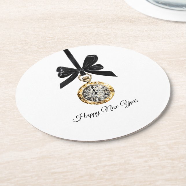 Glitzy Gold Silver New Year Midnight Hour   Round Paper Coaster (Angled)