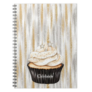 Glitzy Gold Silver Stars Cupcake Celebrate Notebook