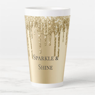 Glitzy Gold Sparkle Glitter Drips Birthday Latte Mug