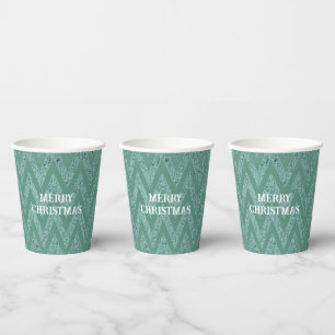 Glitzy Green Chevron Stripes Christmas Paper Cups