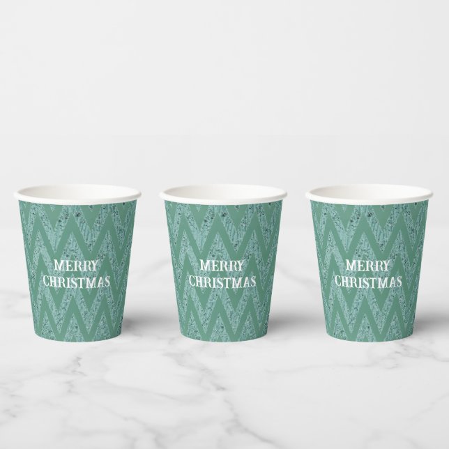 Glitzy Green Chevron Stripes Christmas Paper Cups (Multi)