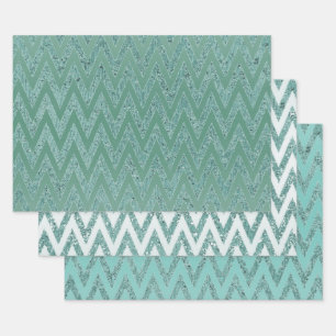 Glitzy Green Chevron Stripes Christmas Wrapping Paper Sheet