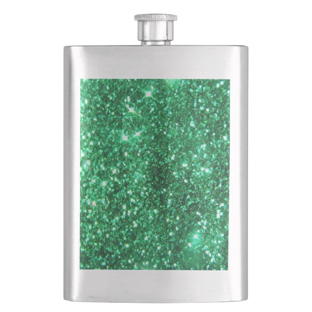 Glitzy Green Glitter Hip Flask (Front)