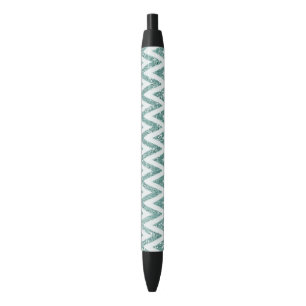 Glitzy Green White Chevron Stripes Christmas Black Ink Pen